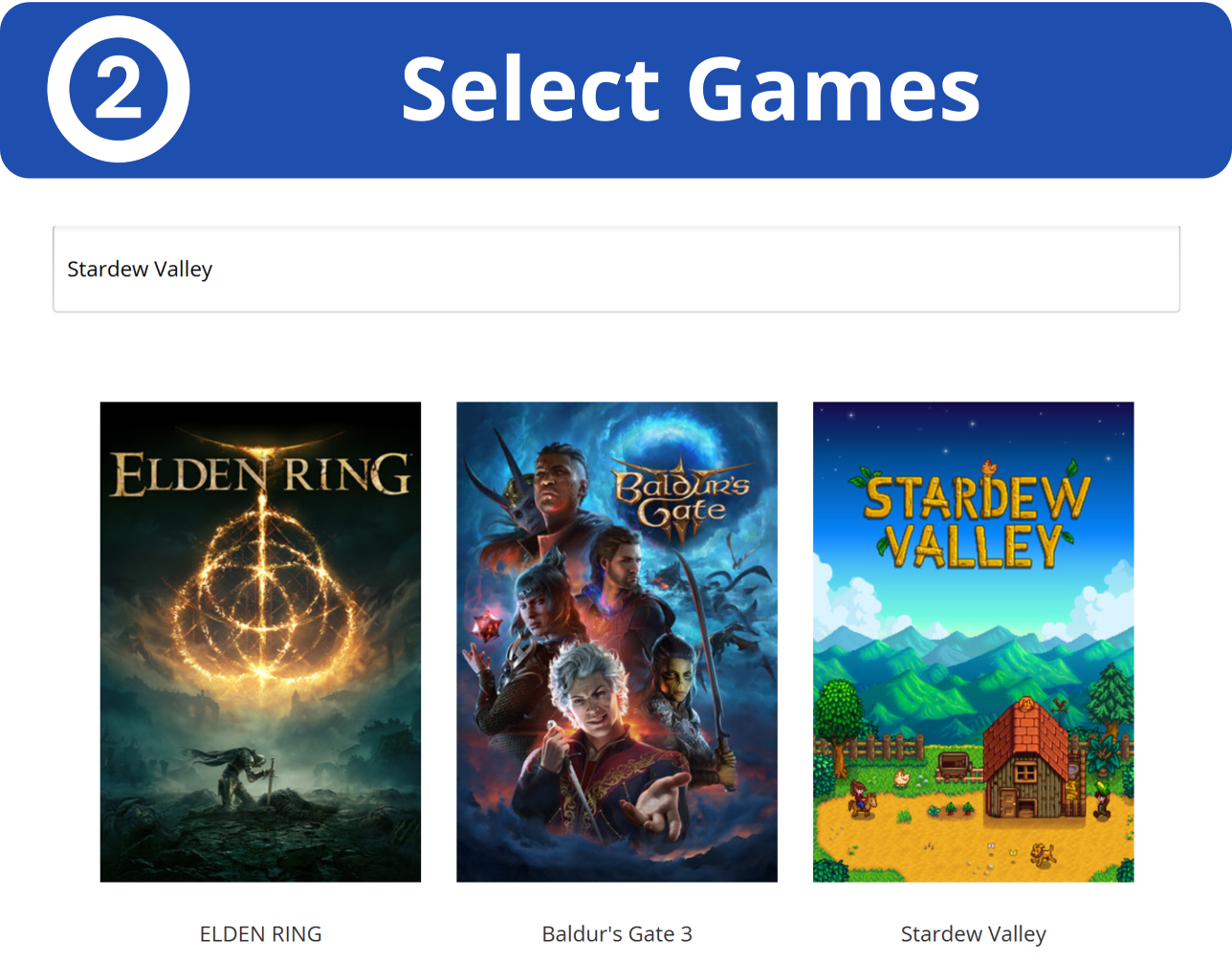 Image of 2nd step in program: Select games